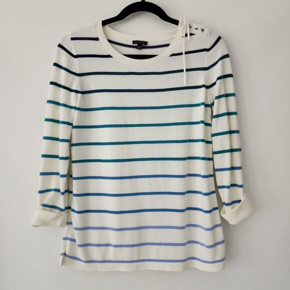 Talbots white multi blue‎ striped long sleeve sweater womens size XS - Picture 1 of 5